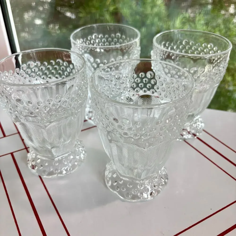 Vintage Gorham Emily’s Attic Clear Glass Tumblers Hobnail Herringbone set of 4